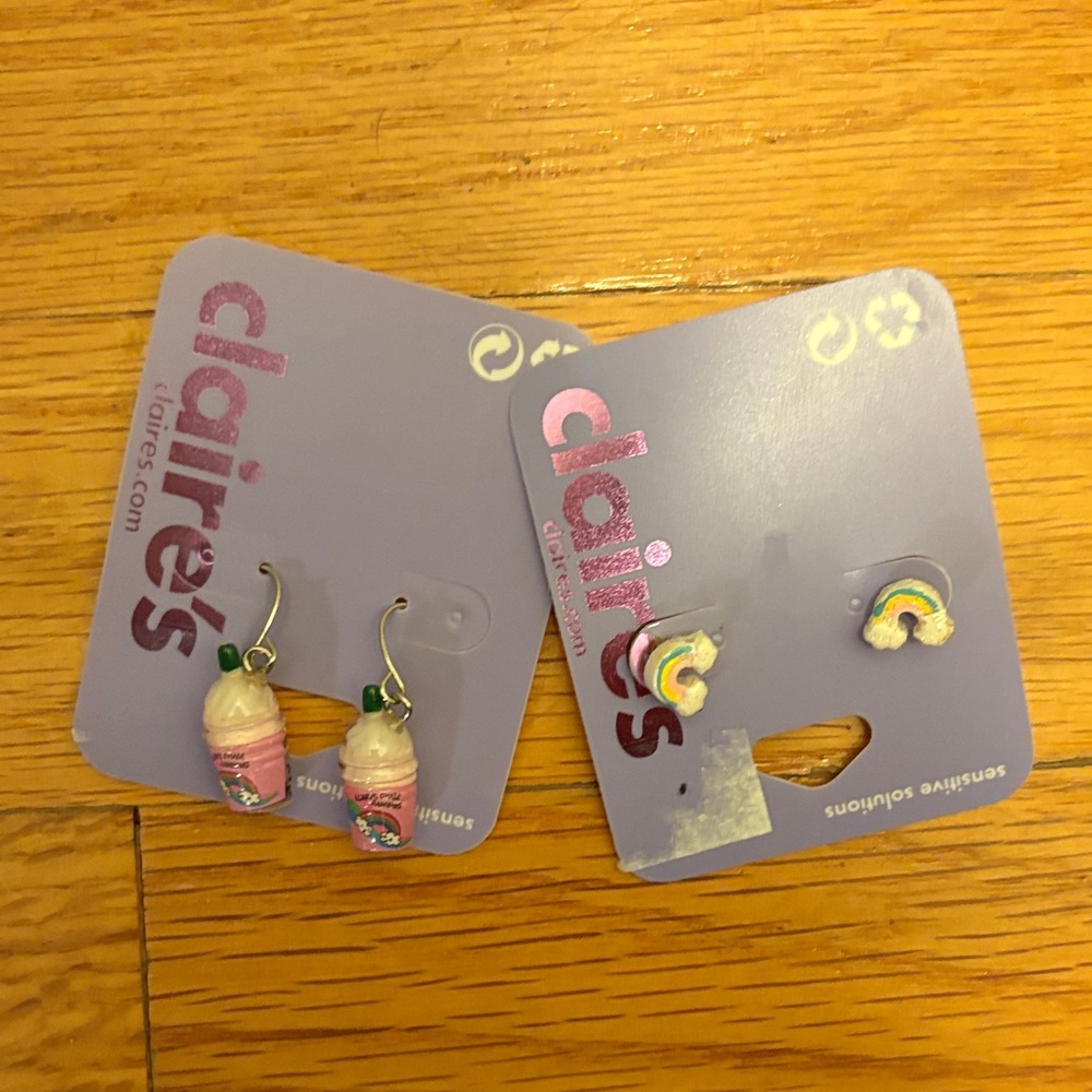 Claire's Pink Milkshake and Rainbow Earrings Set